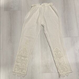 Eberjey Cream Lace Trim Linen Pants